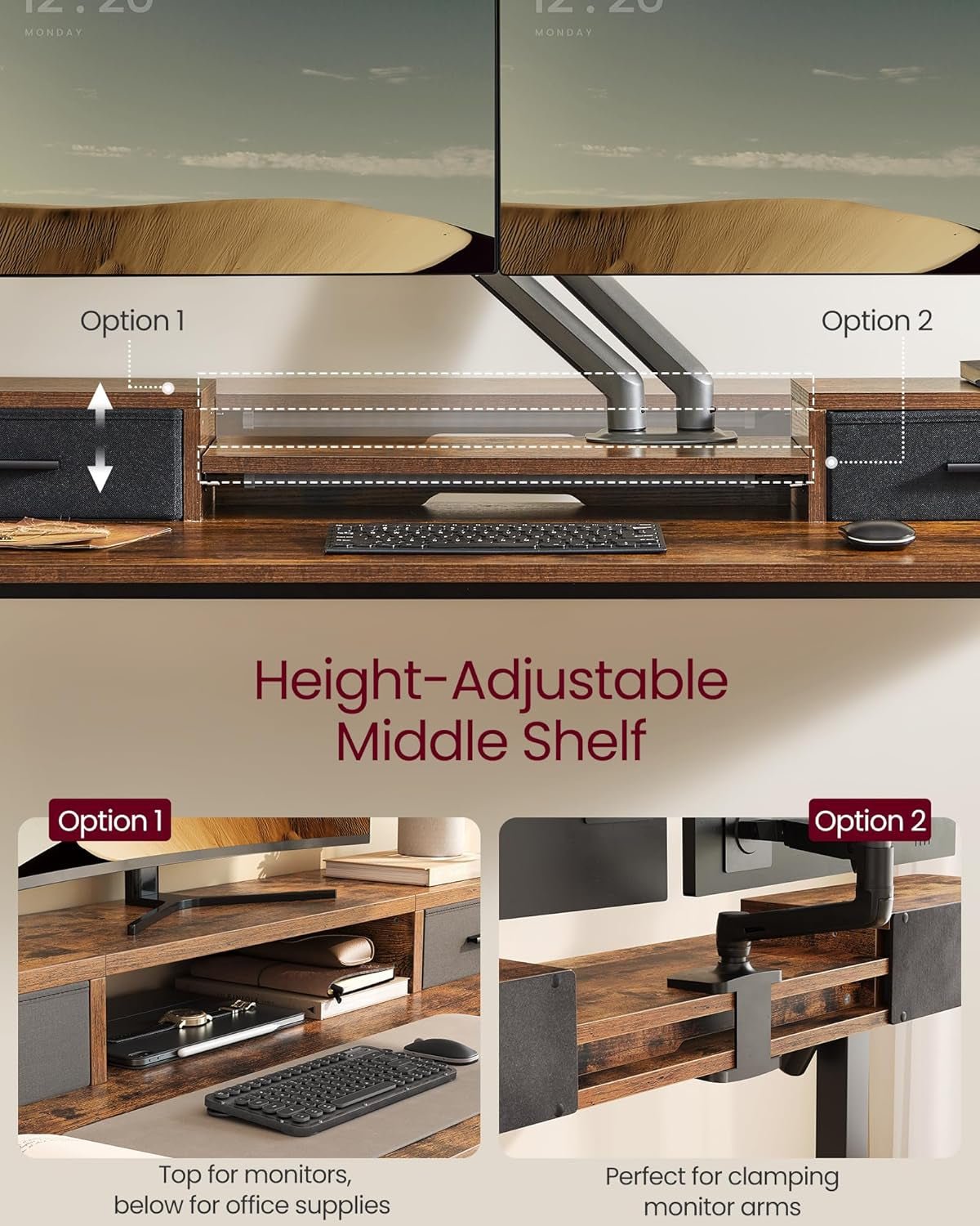 Electric Standing Desk with Drawers and LED Lights