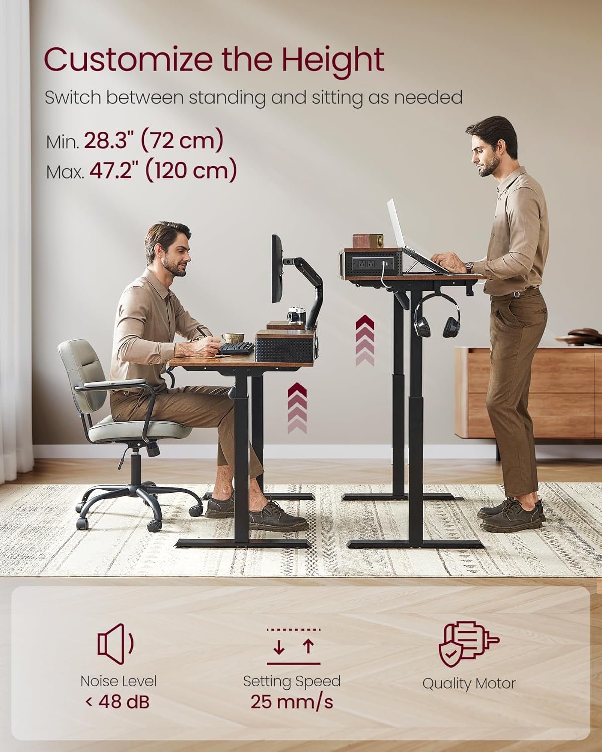 Electric Standing Desk with Drawers and LED Lights