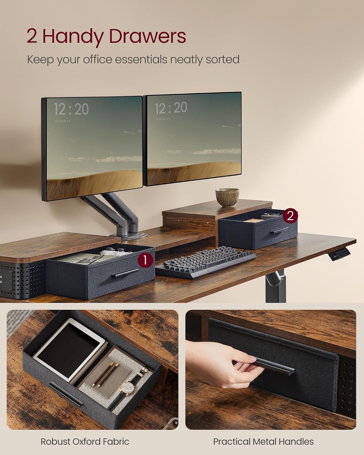 Electric Standing Desk with Drawers and LED Lights