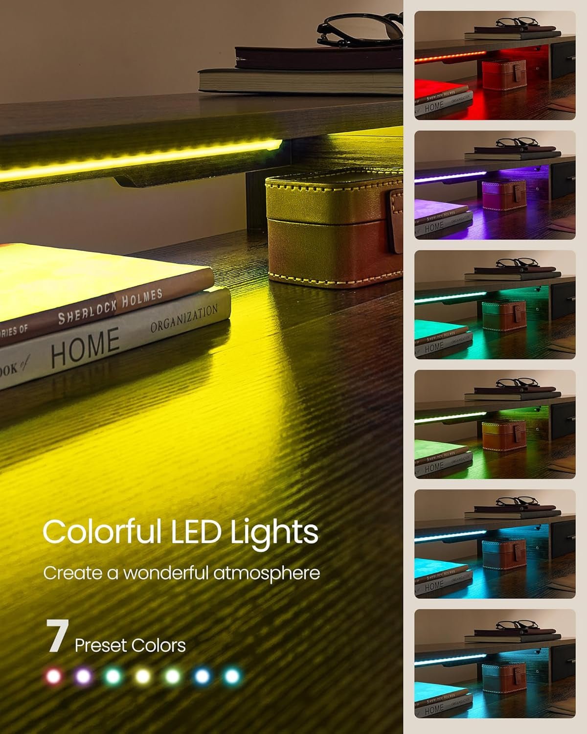 Electric Standing Desk with Drawers and LED Lights