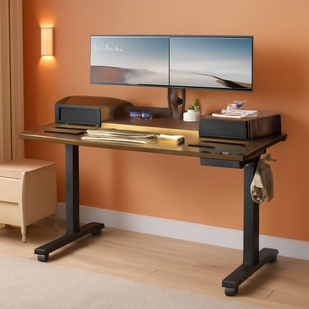 Electric Standing Desk with Drawers and LED Lights