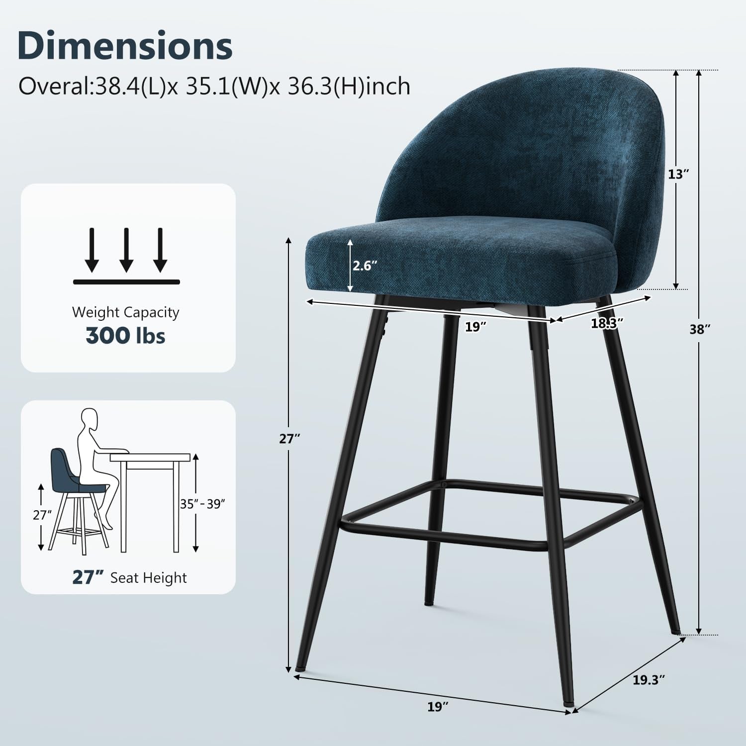 Elegant 360 Degree Swivel Bar Stools Set of Four