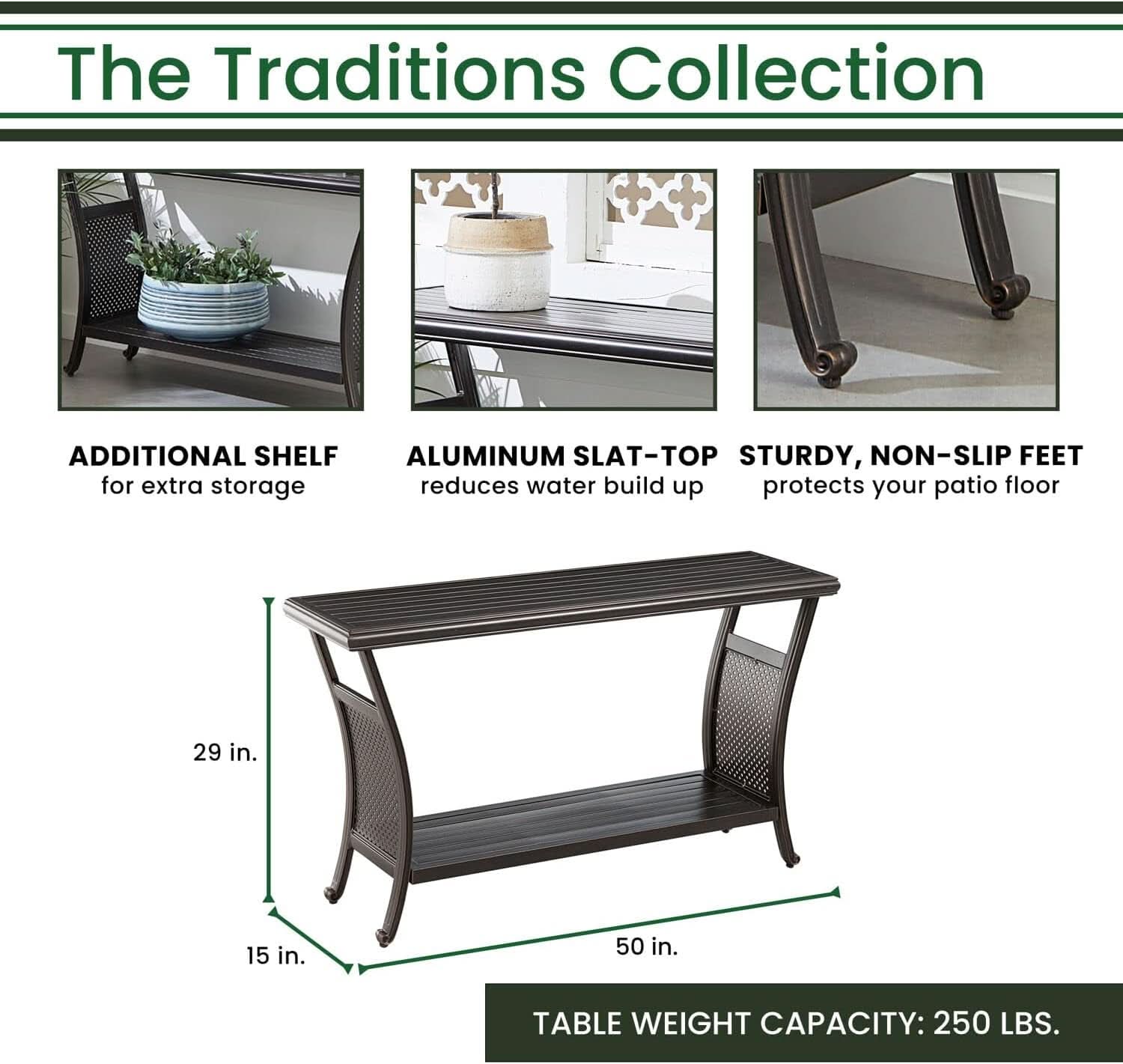 Elegant 50 Inch Outdoor Console Table with Shelves