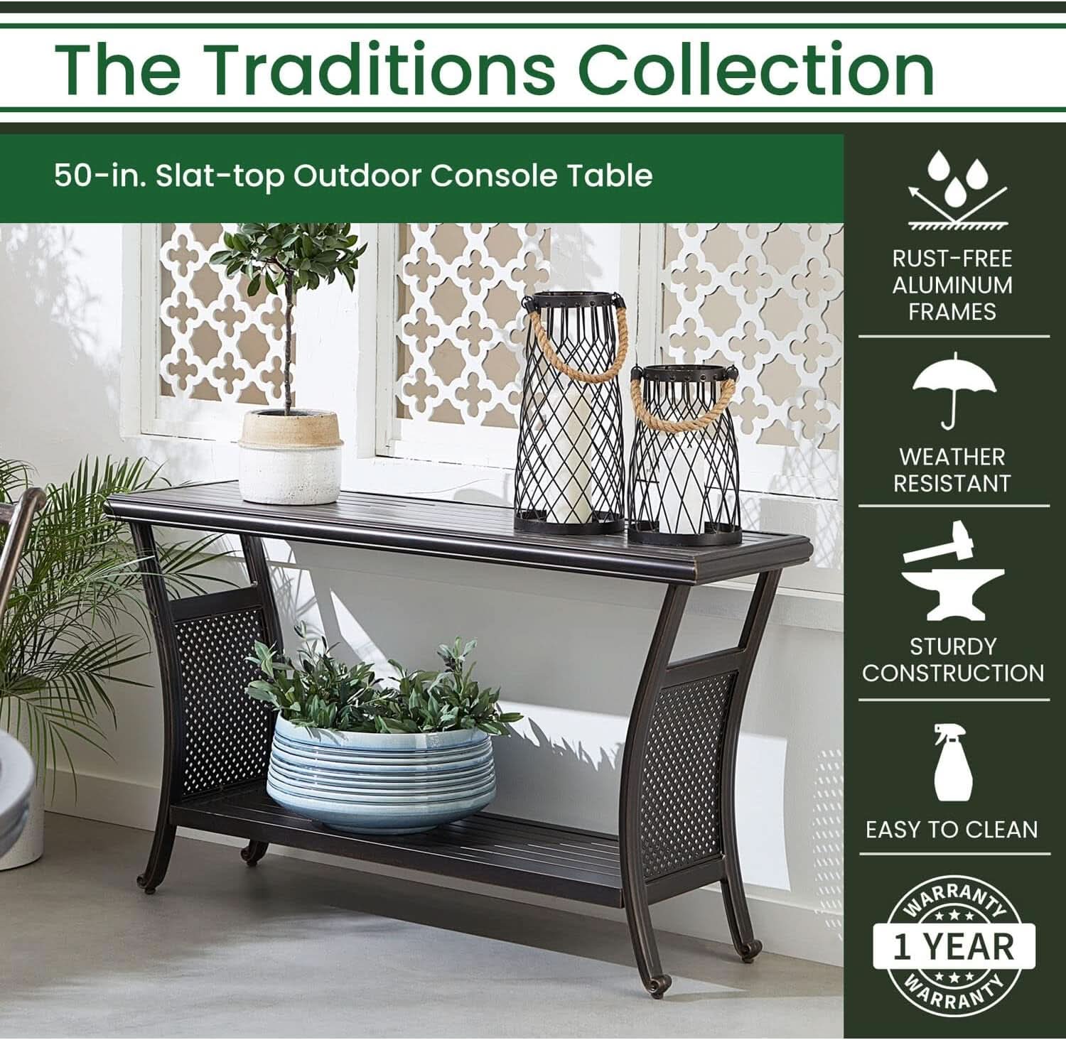 Elegant 50 Inch Outdoor Console Table with Shelves