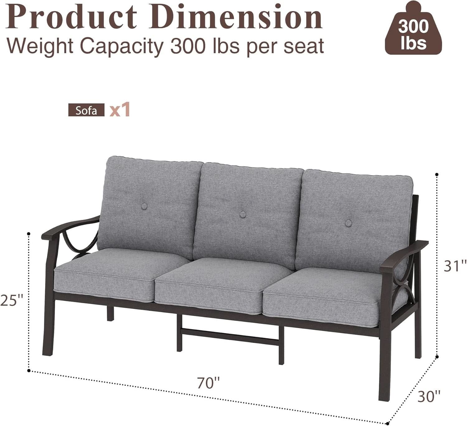 Elegant All-Weather Patio Sofa with Comfortable Gray Cushions