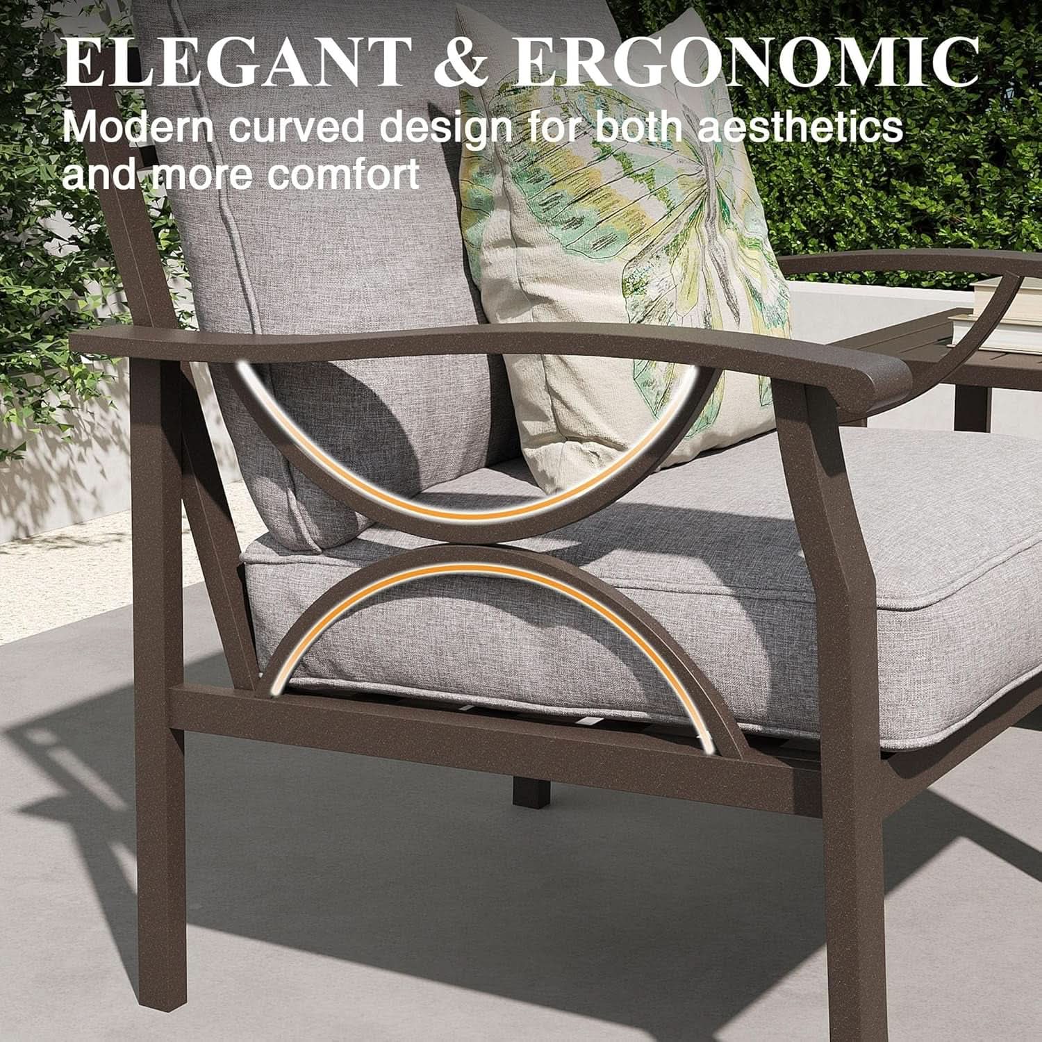 Elegant All-Weather Patio Sofa with Comfortable Gray Cushions