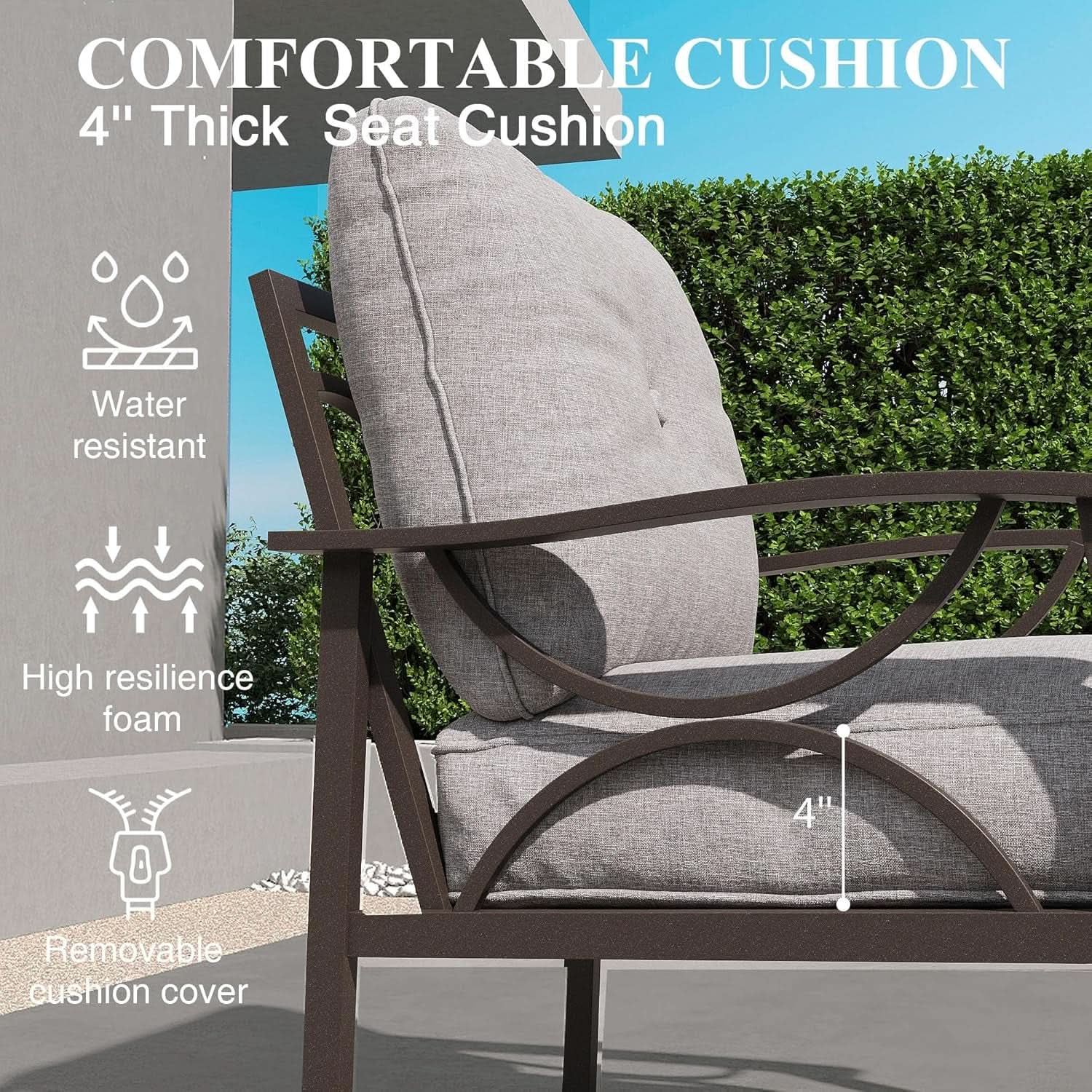 Elegant All-Weather Patio Sofa with Comfortable Gray Cushions
