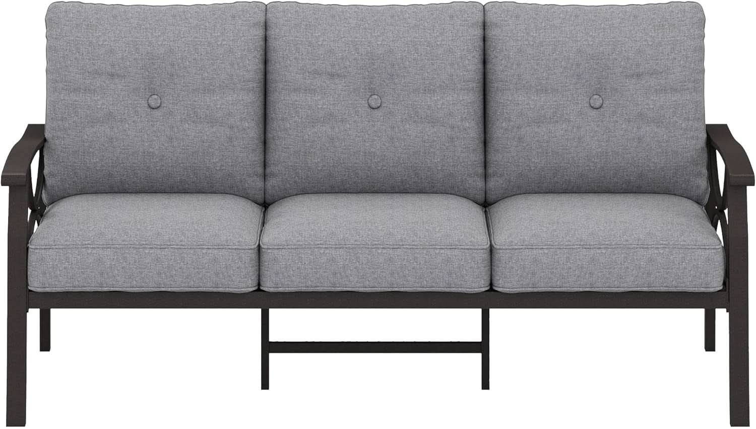 Elegant All-Weather Patio Sofa with Comfortable Gray Cushions