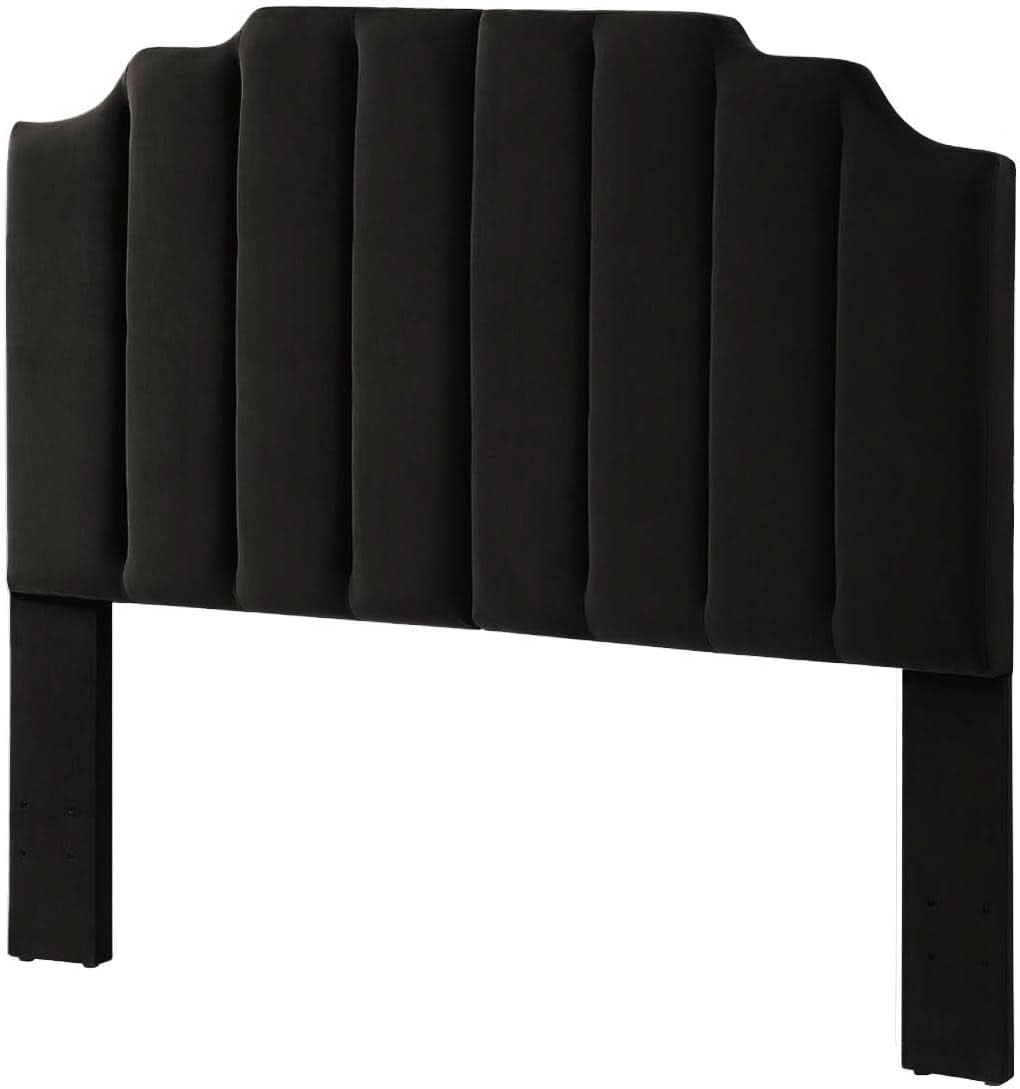 Elegant Black Velvet Tufted Queen Headboard with Curved Design