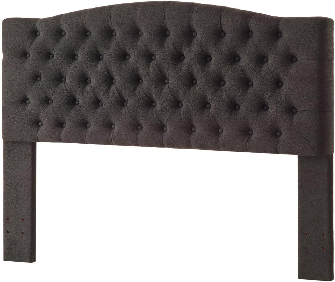 Elegant Boucle Upholstered Tufted Queen Headboard Dark Gray