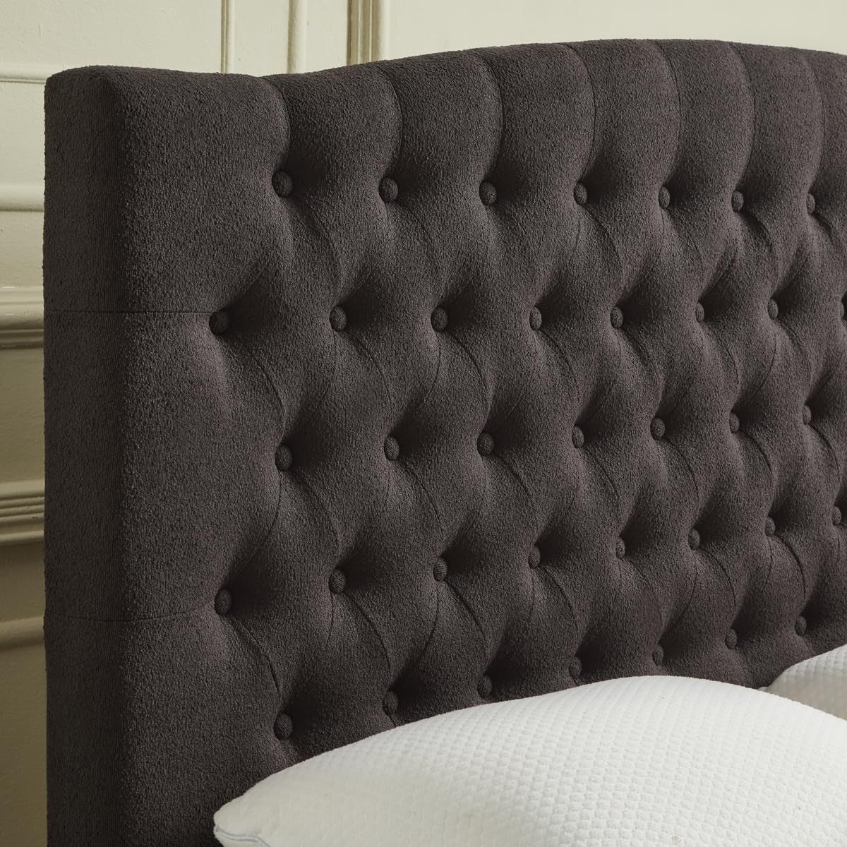 Elegant Boucle Upholstered Tufted Queen Headboard Dark Gray