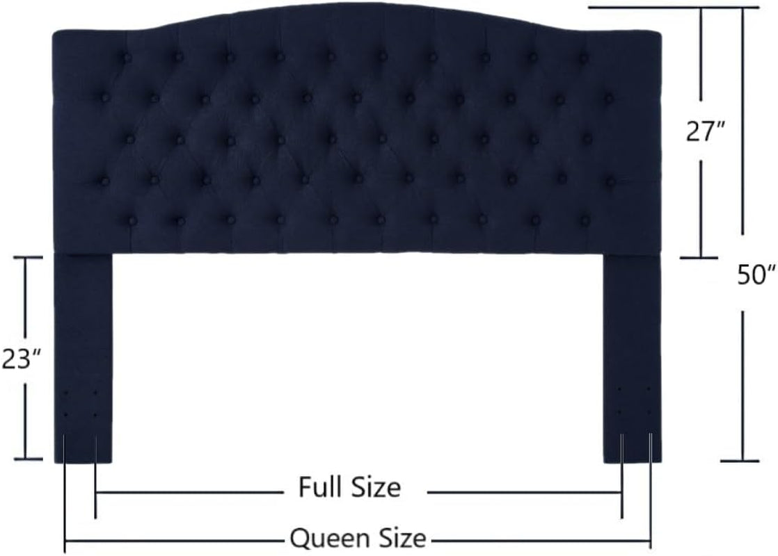 Elegant Boucle Upholstered Tufted Queen Headboard in Navy