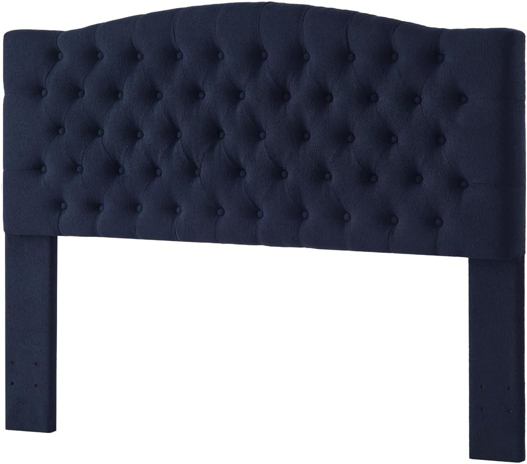 Elegant Boucle Upholstered Tufted Queen Headboard in Navy