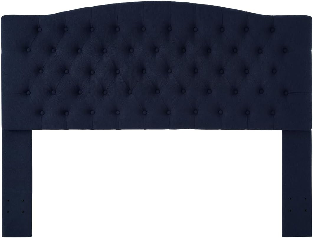 Elegant Boucle Upholstered Tufted Queen Headboard in Navy