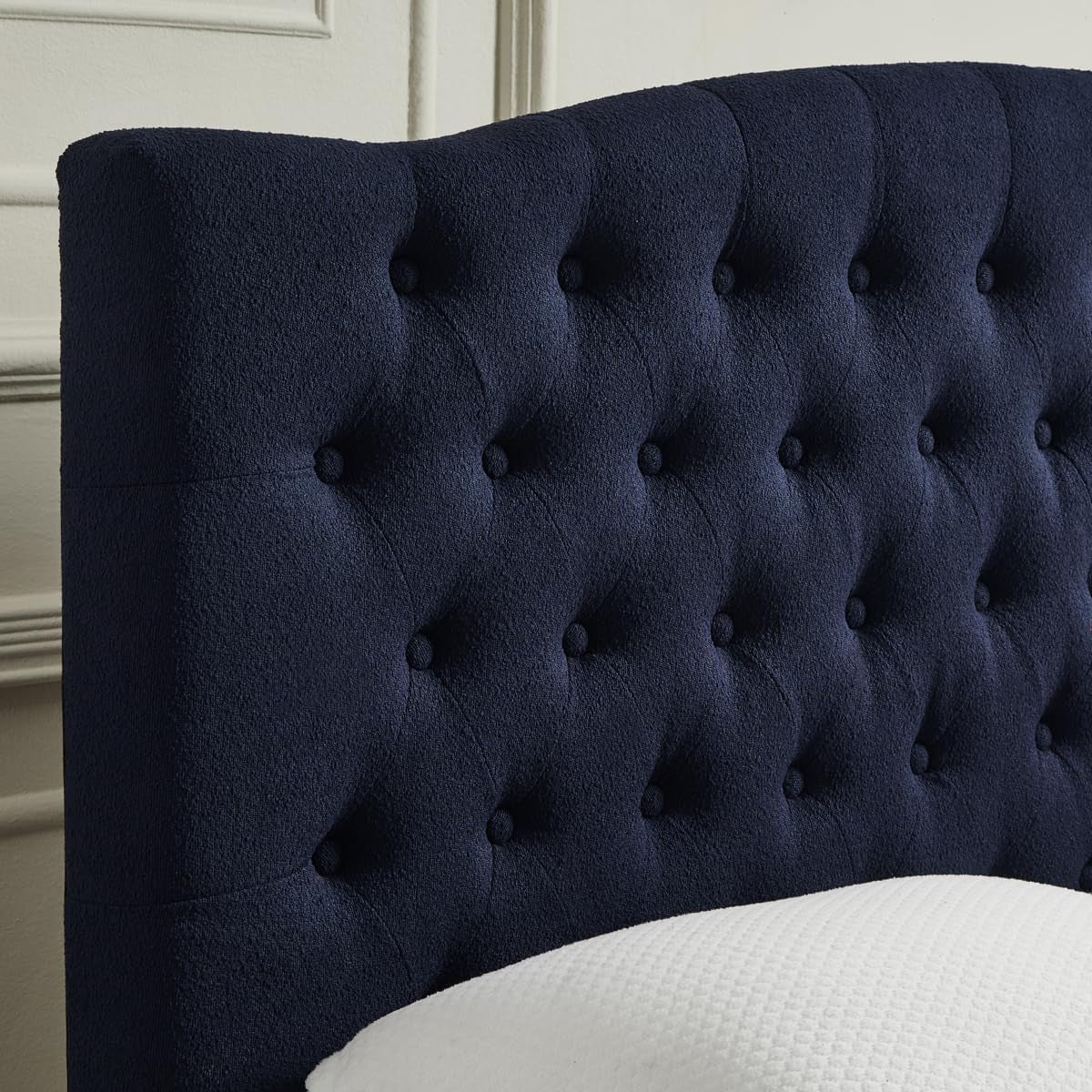 Elegant Boucle Upholstered Tufted Queen Headboard in Navy