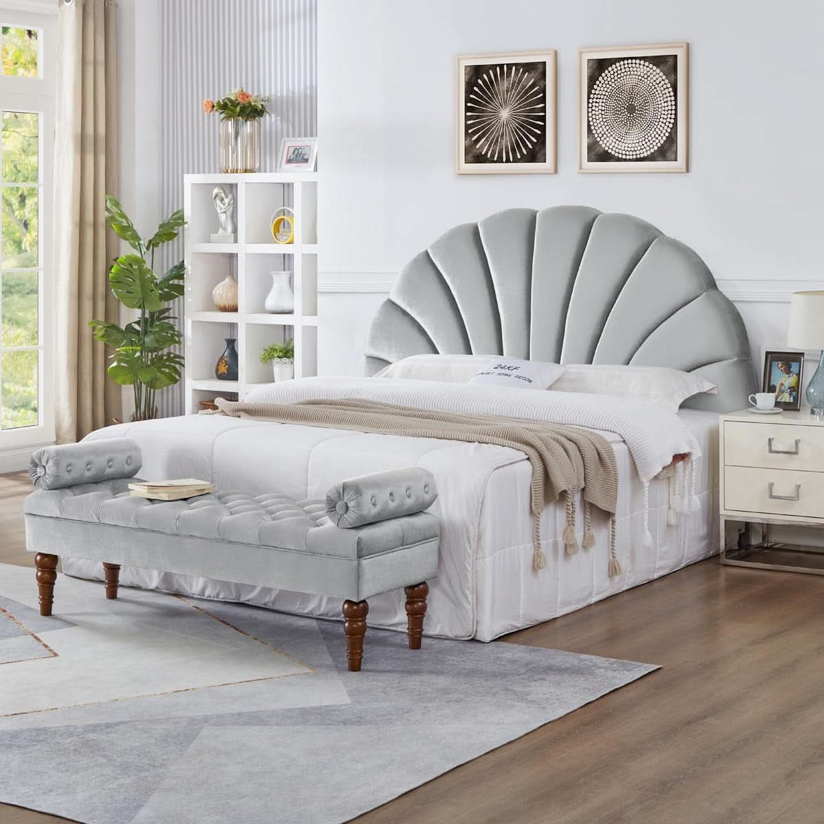 Elegant Crown Design Soft Velvet King Headboard Gray