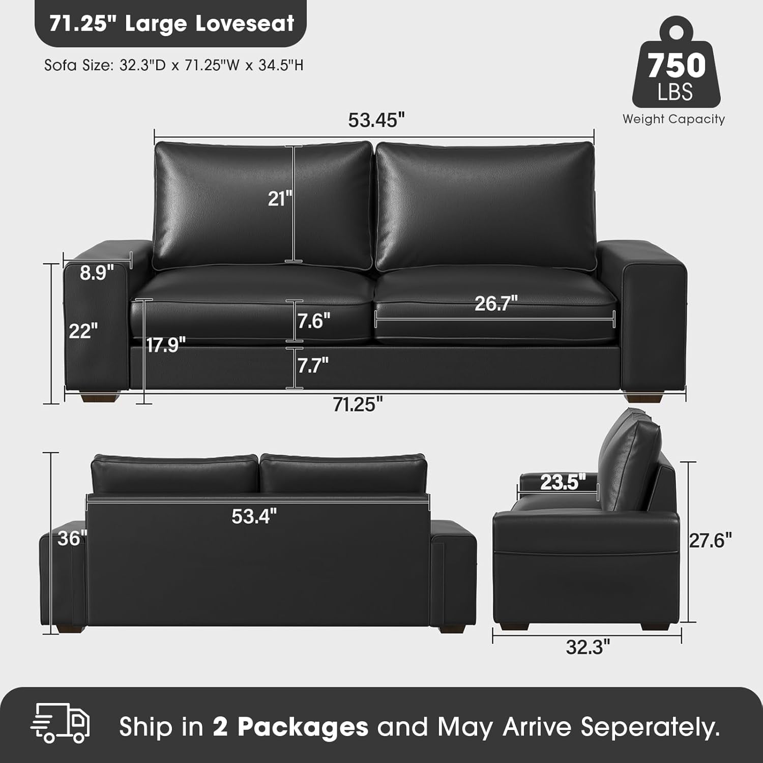 Elegant Faux Leather Mid Century Loveseat Sofa with Pockets