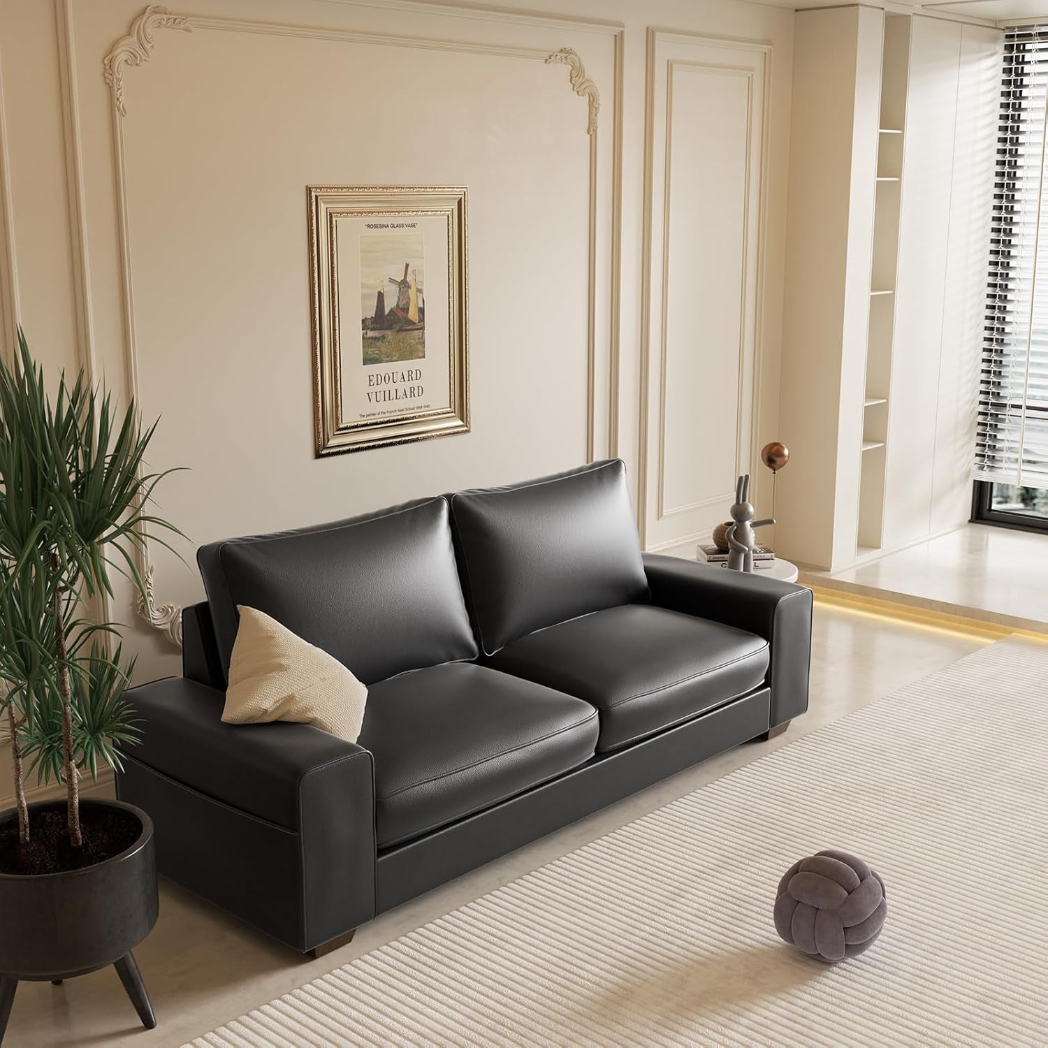 Elegant Faux Leather Mid Century Loveseat Sofa with Pockets