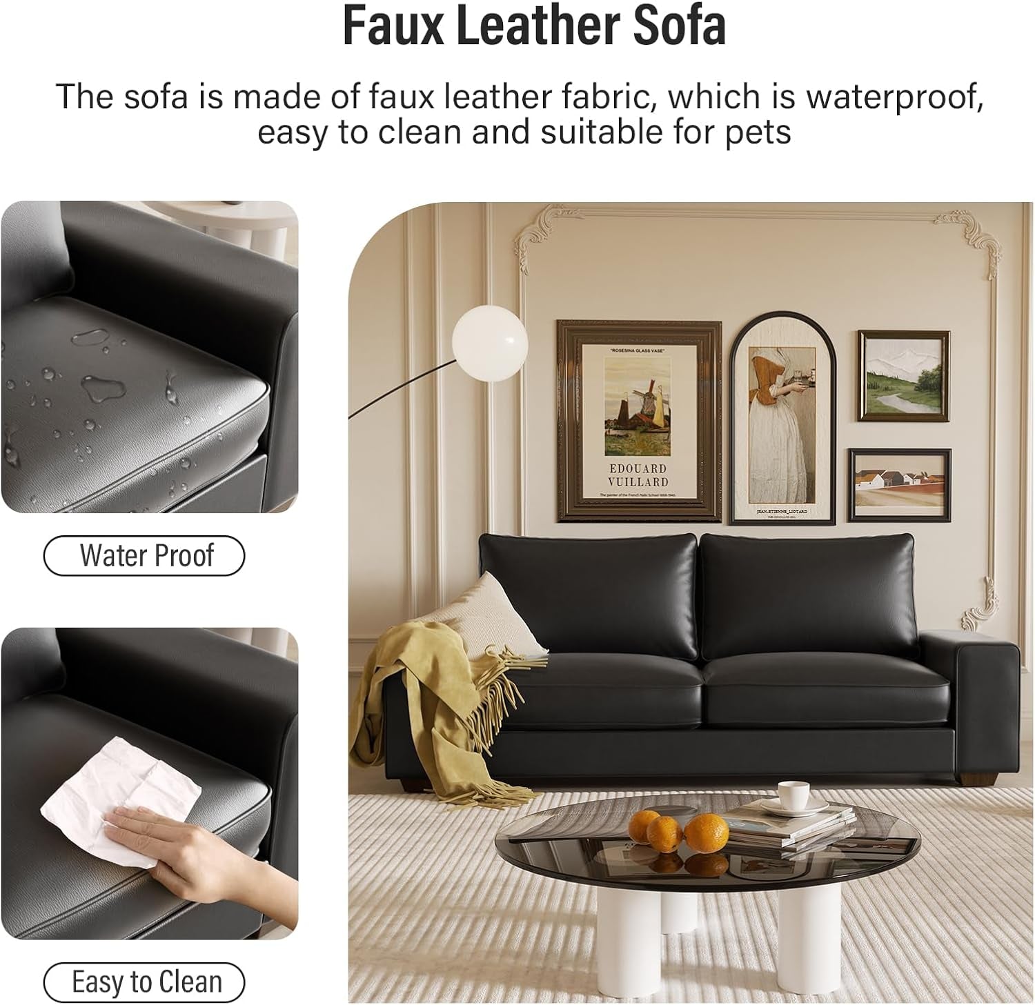 Elegant Faux Leather Mid Century Loveseat Sofa with Pockets