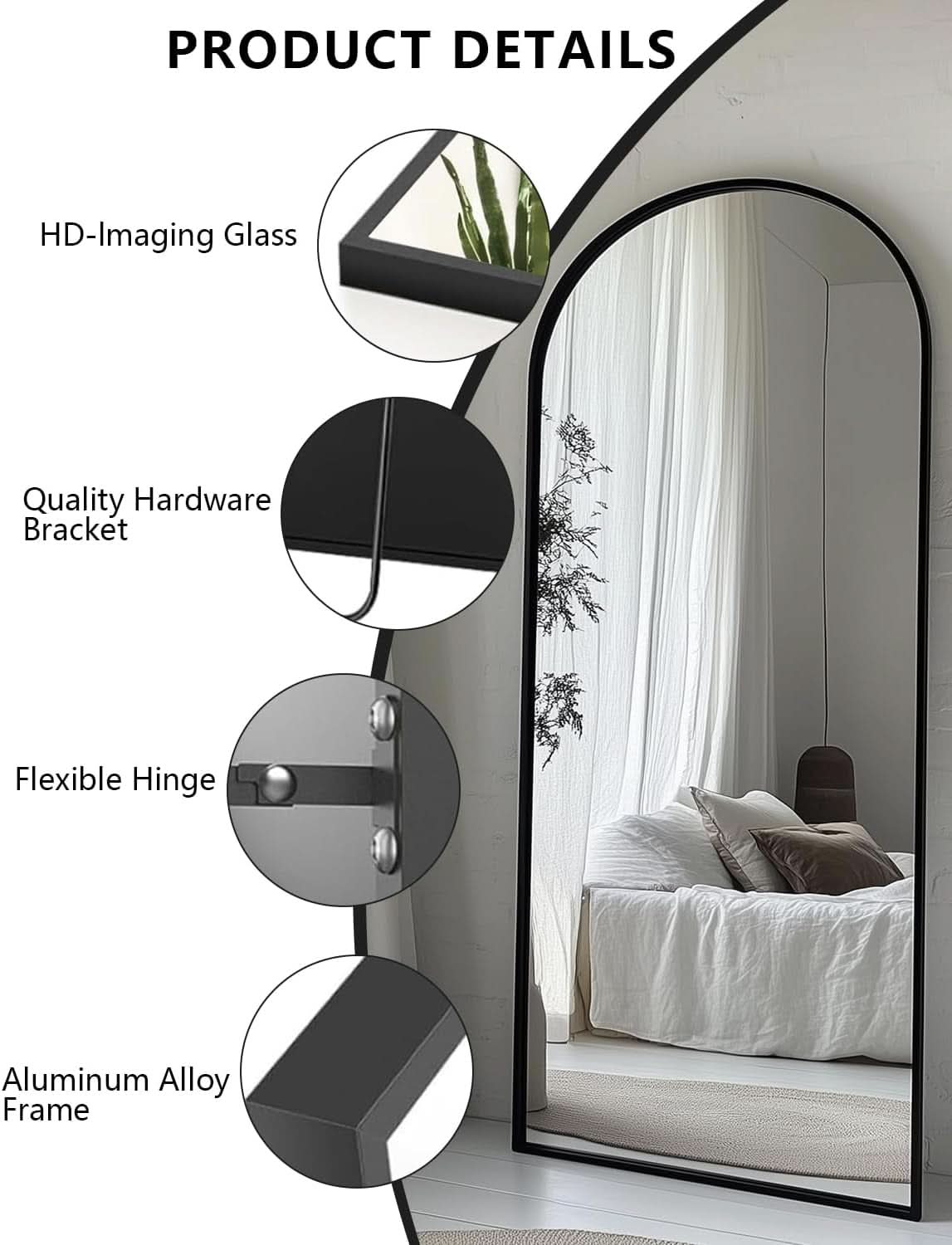 Elegant Full Length Mirror 71x32 Black Frame For Bedroom
