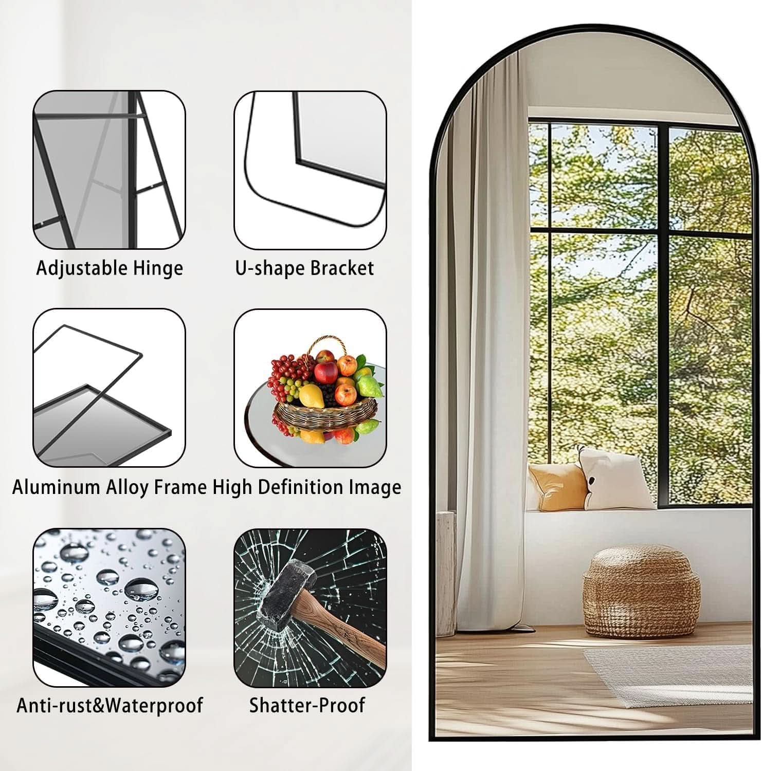 Elegant Full Length Mirror 71x32 Black Frame For Bedroom