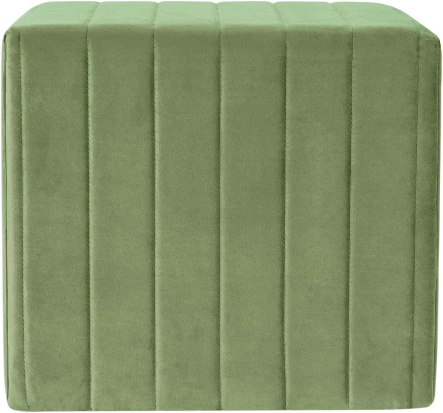 Elegant Green Velvet Tufted Channel Ottoman Footstool