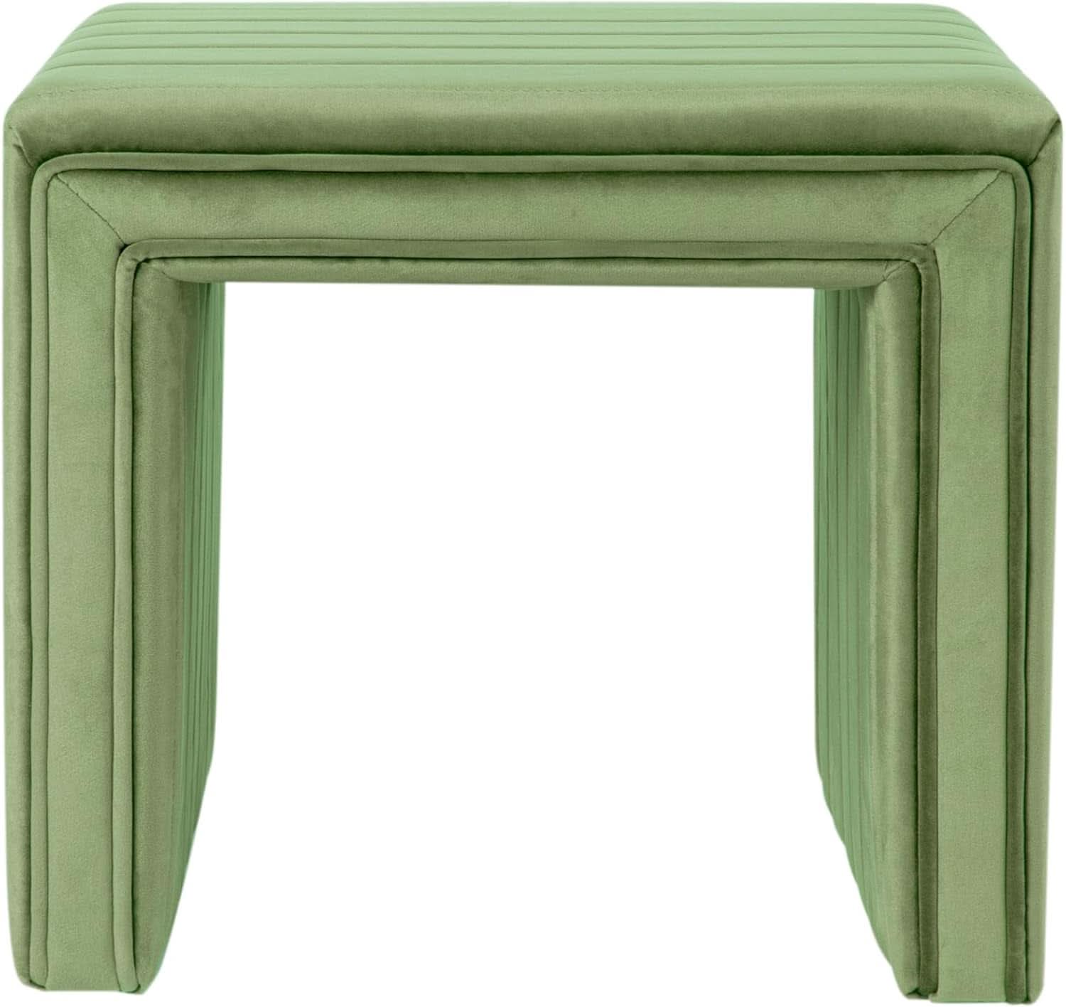 Elegant Green Velvet Tufted Channel Ottoman Footstool