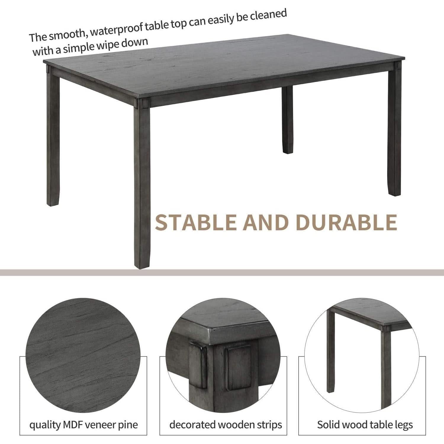 Elegant Grey Rectangular Dining Table Set For Six People