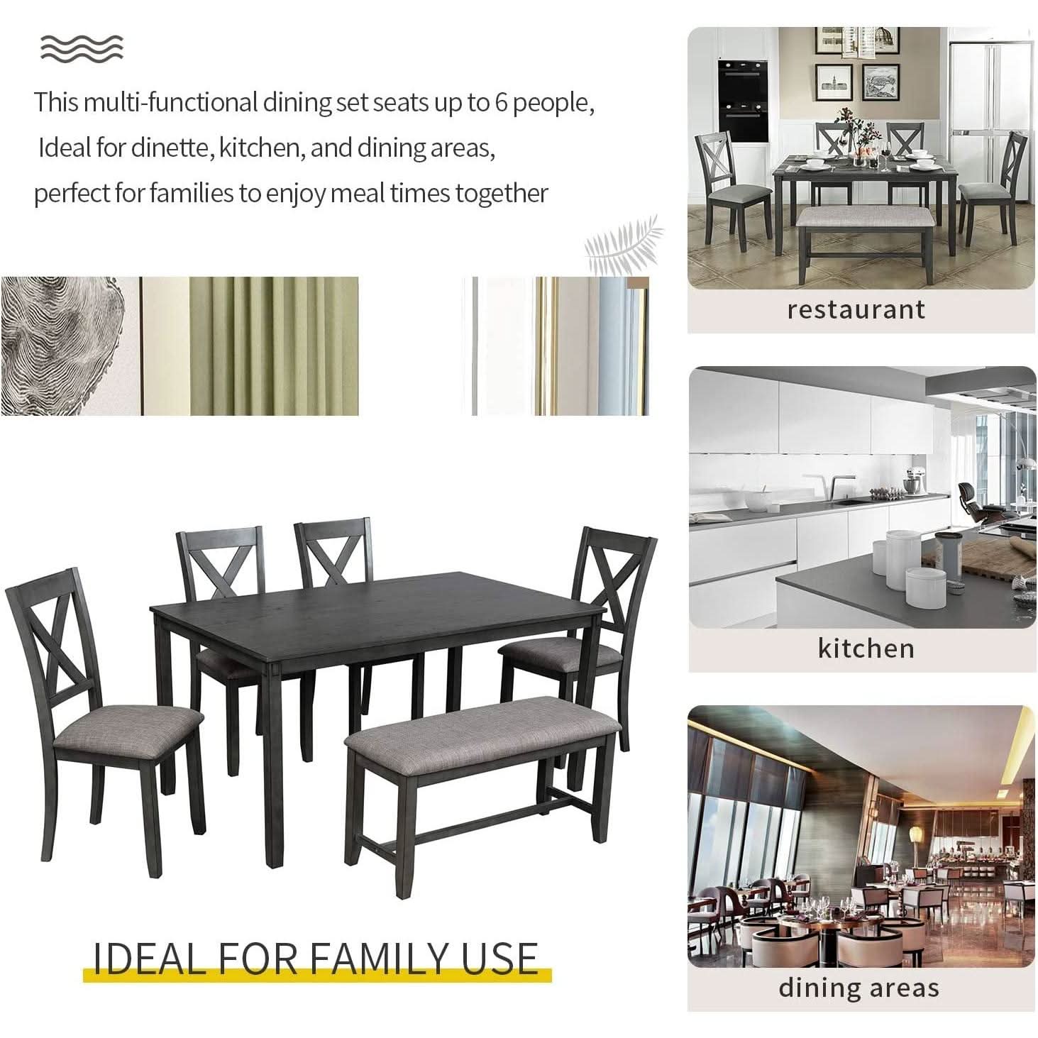 Elegant Grey Rectangular Dining Table Set For Six People