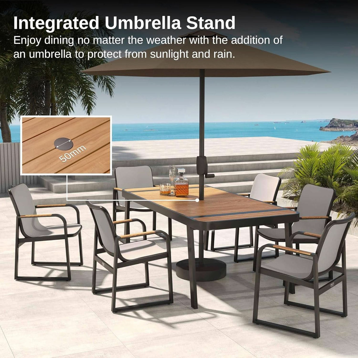 Elegant Outdoor Dining Set with Teak Wood and Aluminum