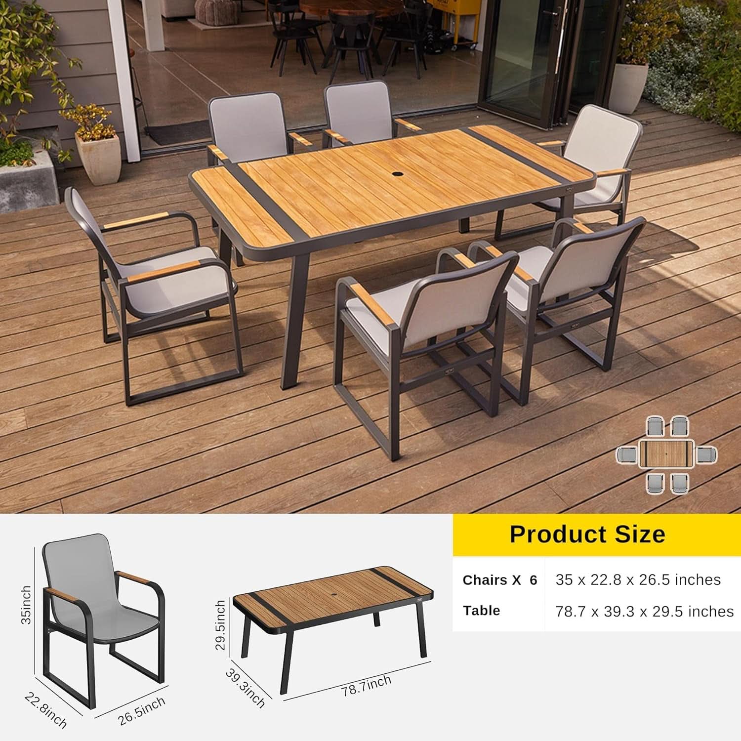 Elegant Outdoor Dining Set with Teak Wood and Aluminum