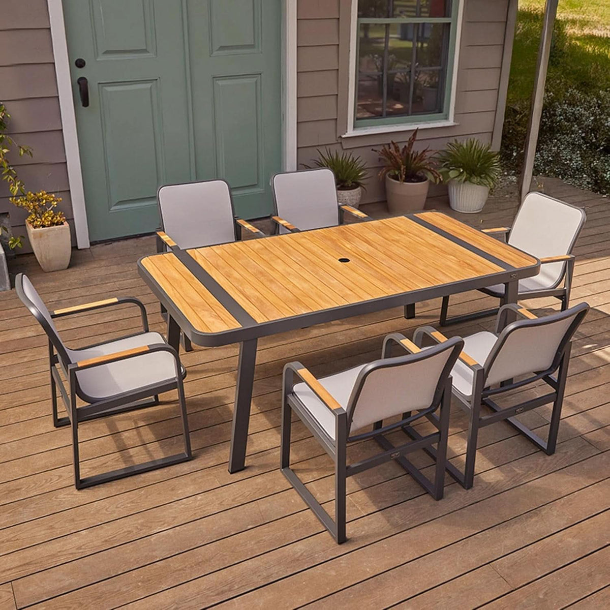 Elegant Outdoor Dining Set with Teak Wood and Aluminum
