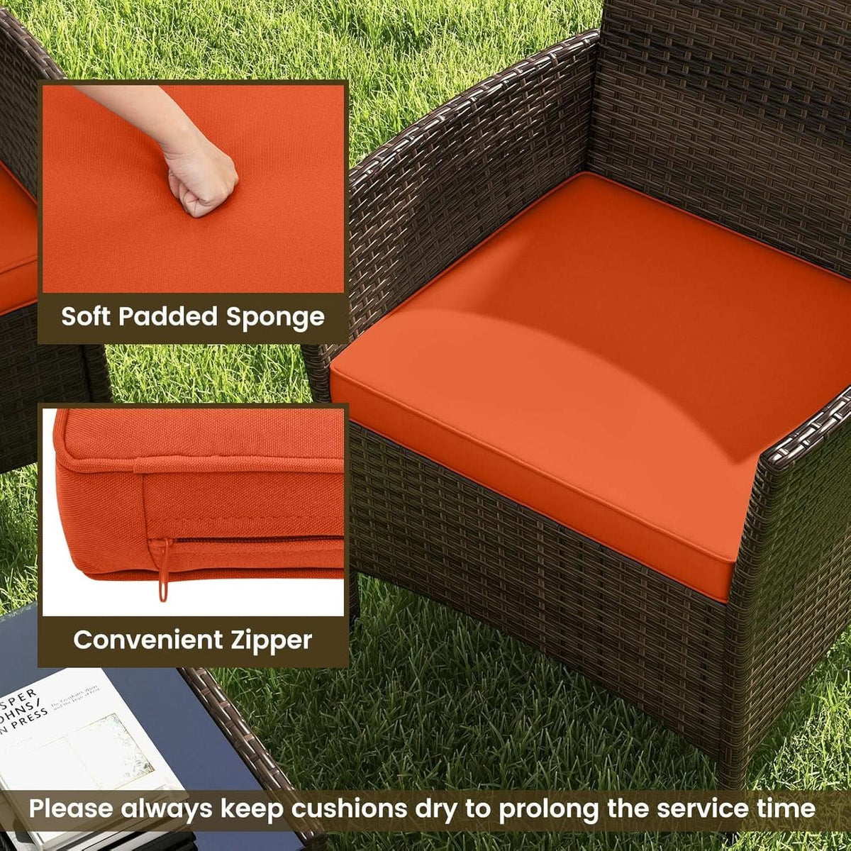 Elegant Rattan Patio Furniture Set with Cushions and Table