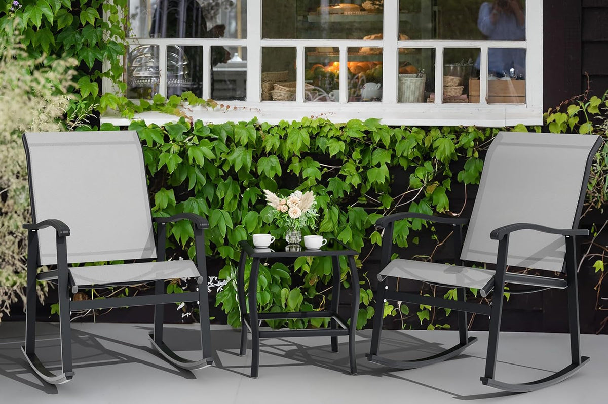 Elegant Three Piece Outdoor Rocking Bistro Furniture Set