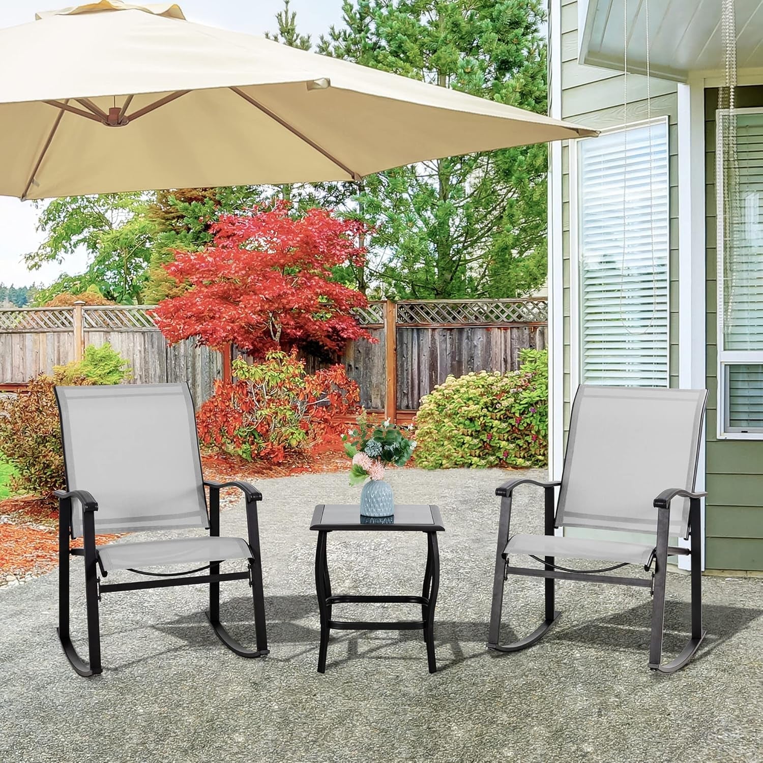 Elegant Three Piece Outdoor Rocking Bistro Furniture Set