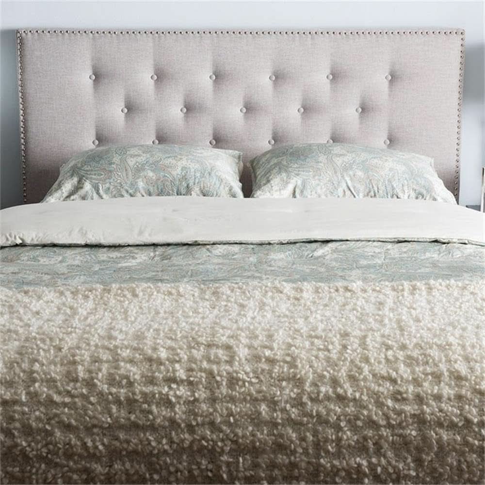 Elegant Tufted King Headboard in Grayish Beige Fabric