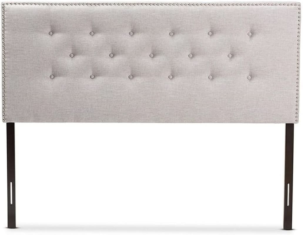 Elegant Tufted King Headboard in Grayish Beige Fabric