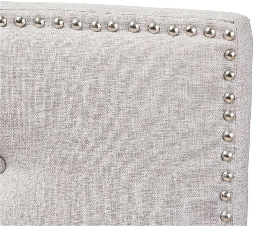 Elegant Tufted King Headboard in Grayish Beige Fabric