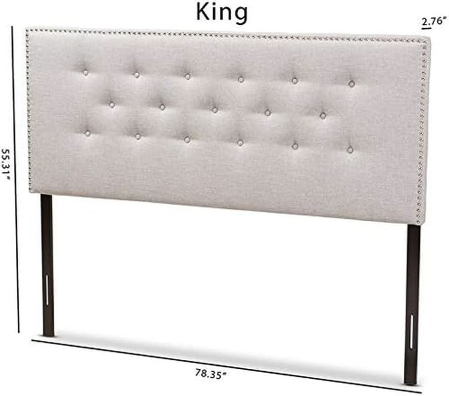 Elegant Tufted King Headboard in Grayish Beige Fabric