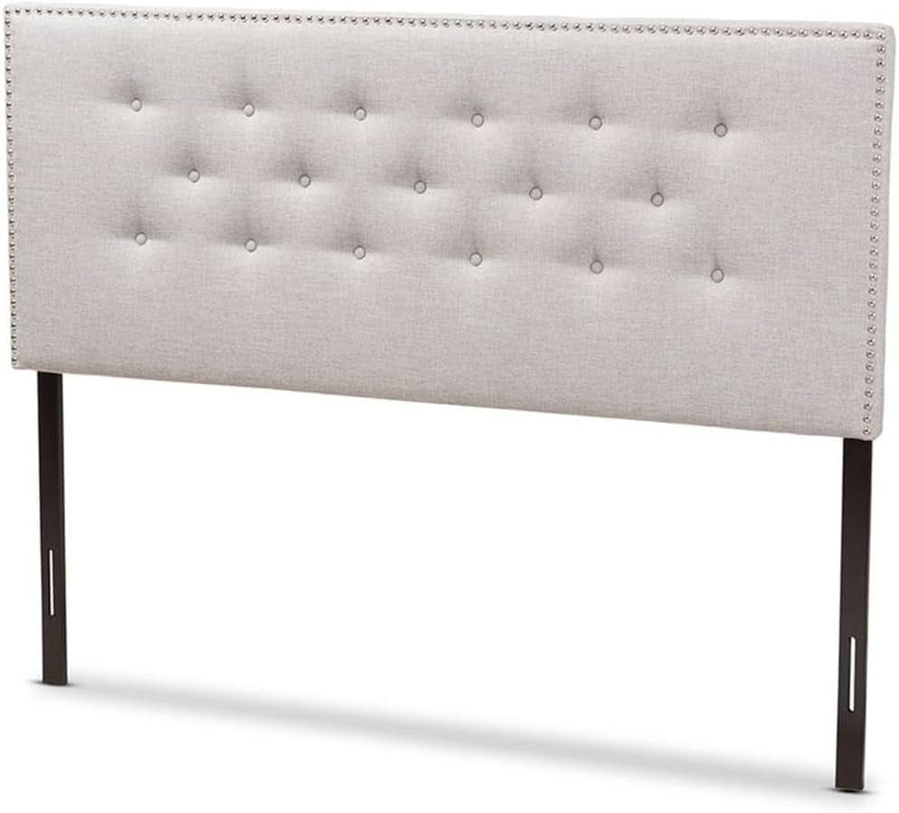 Elegant Tufted King Headboard in Grayish Beige Fabric