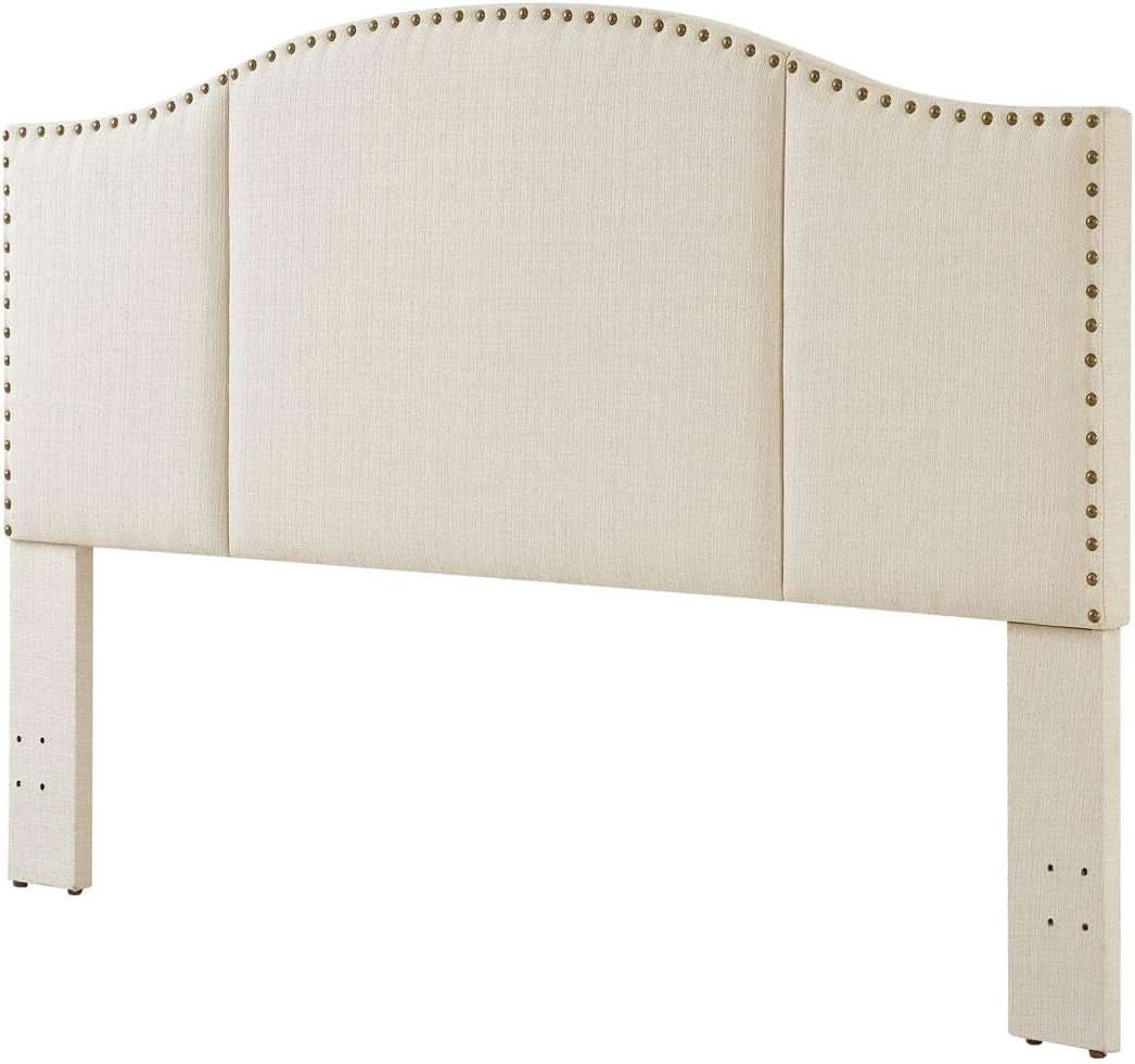 Elegant Upholstered King Size Headboard with Nailhead Trim