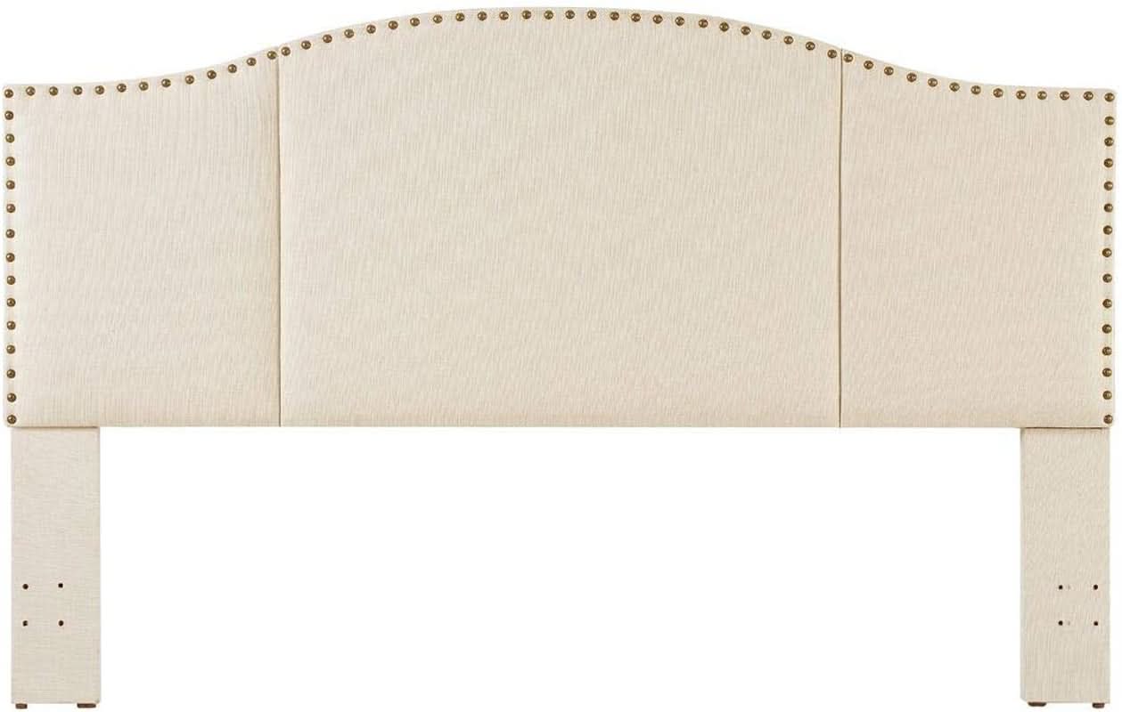 Elegant Upholstered King Size Headboard with Nailhead Trim