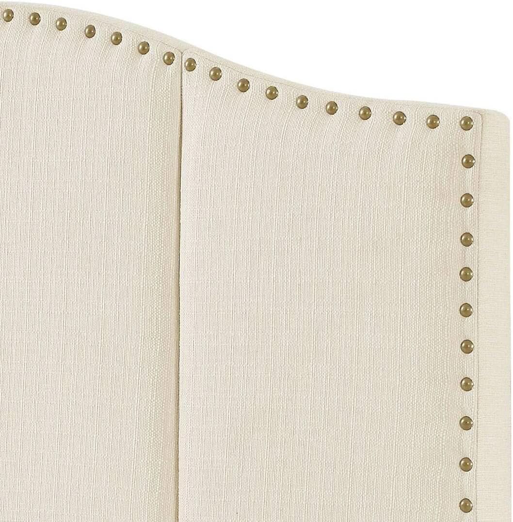 Elegant Upholstered King Size Headboard with Nailhead Trim