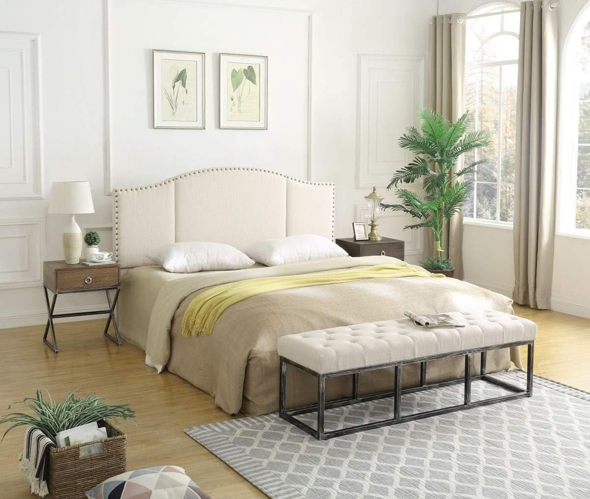 Elegant Upholstered King Size Headboard with Nailhead Trim