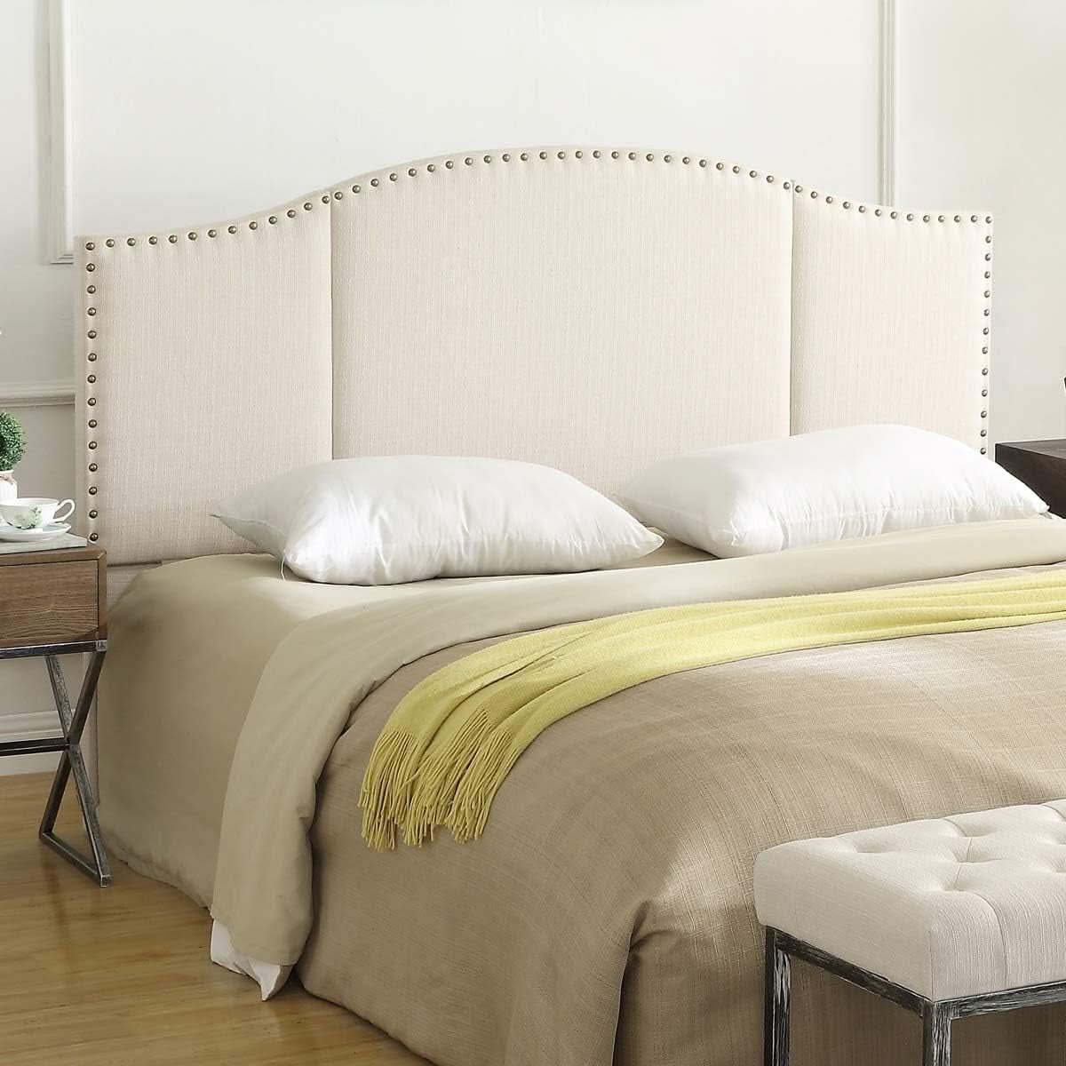 Elegant Upholstered King Size Headboard with Nailhead Trim
