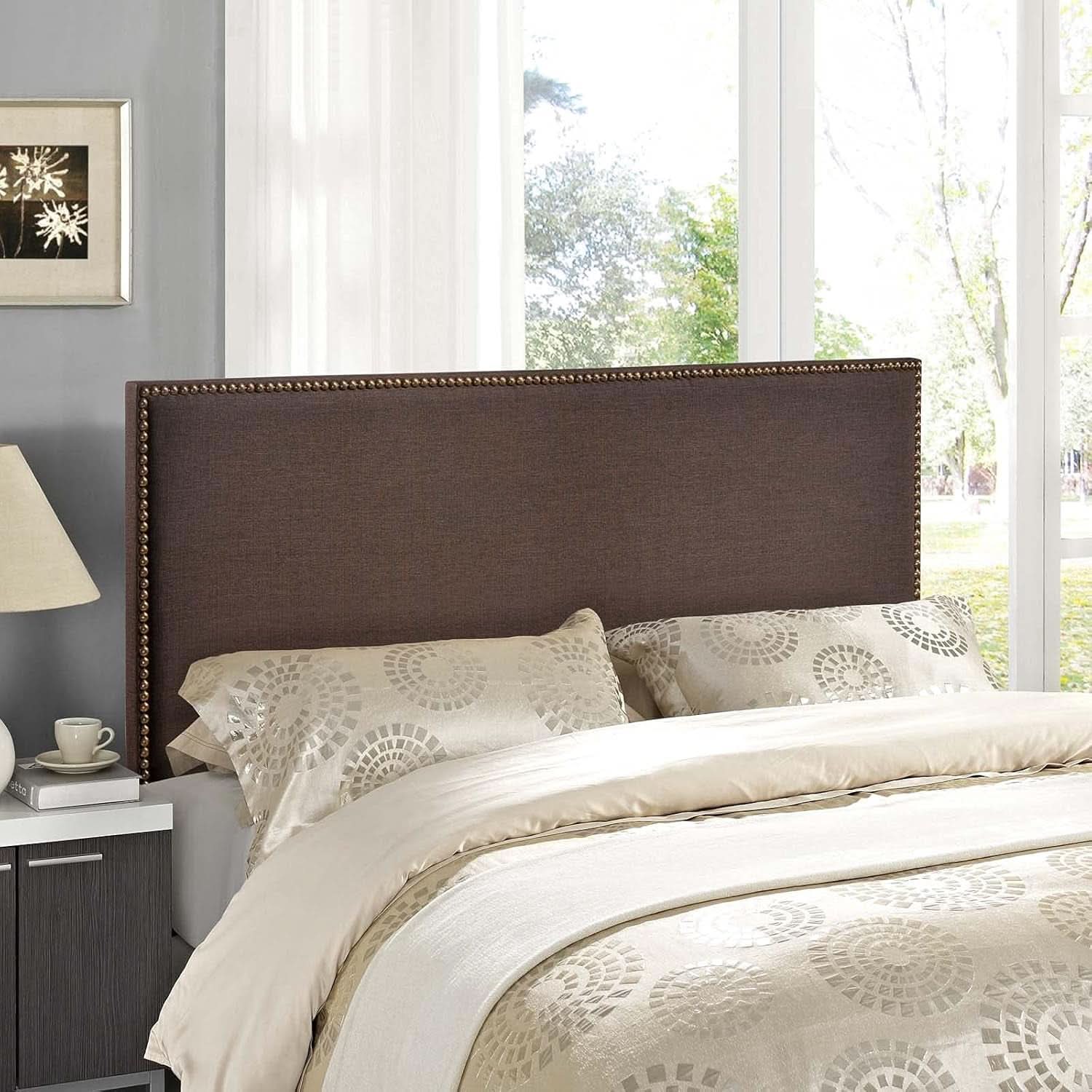 Elegant Upholstered Queen Headboard with Nailhead Trim