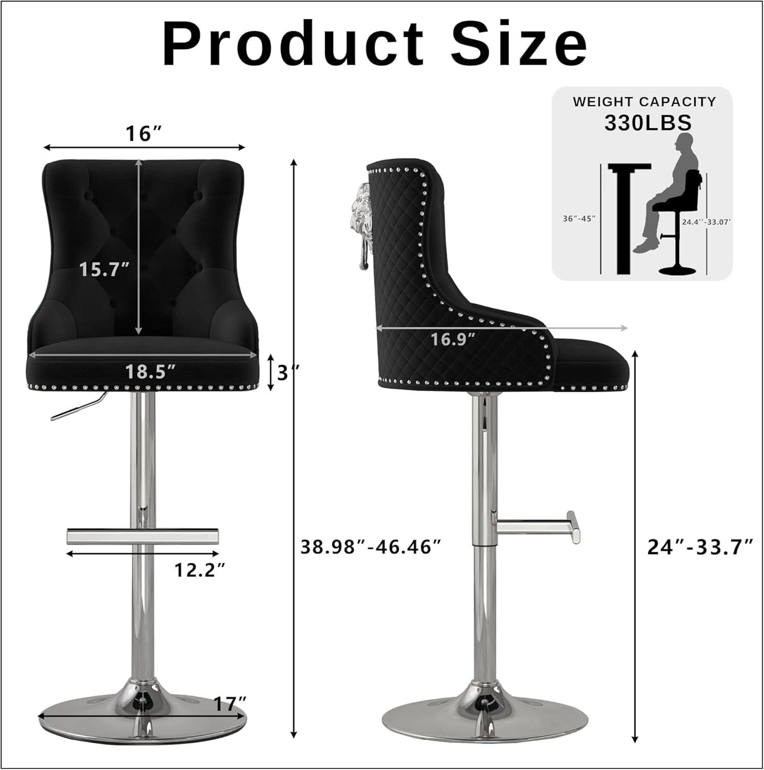 Elegant Velvet Bar Stool Set With Swivel Chrome Base