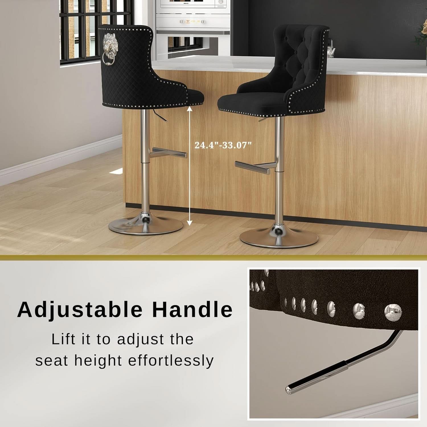 Elegant Velvet Bar Stool Set With Swivel Chrome Base