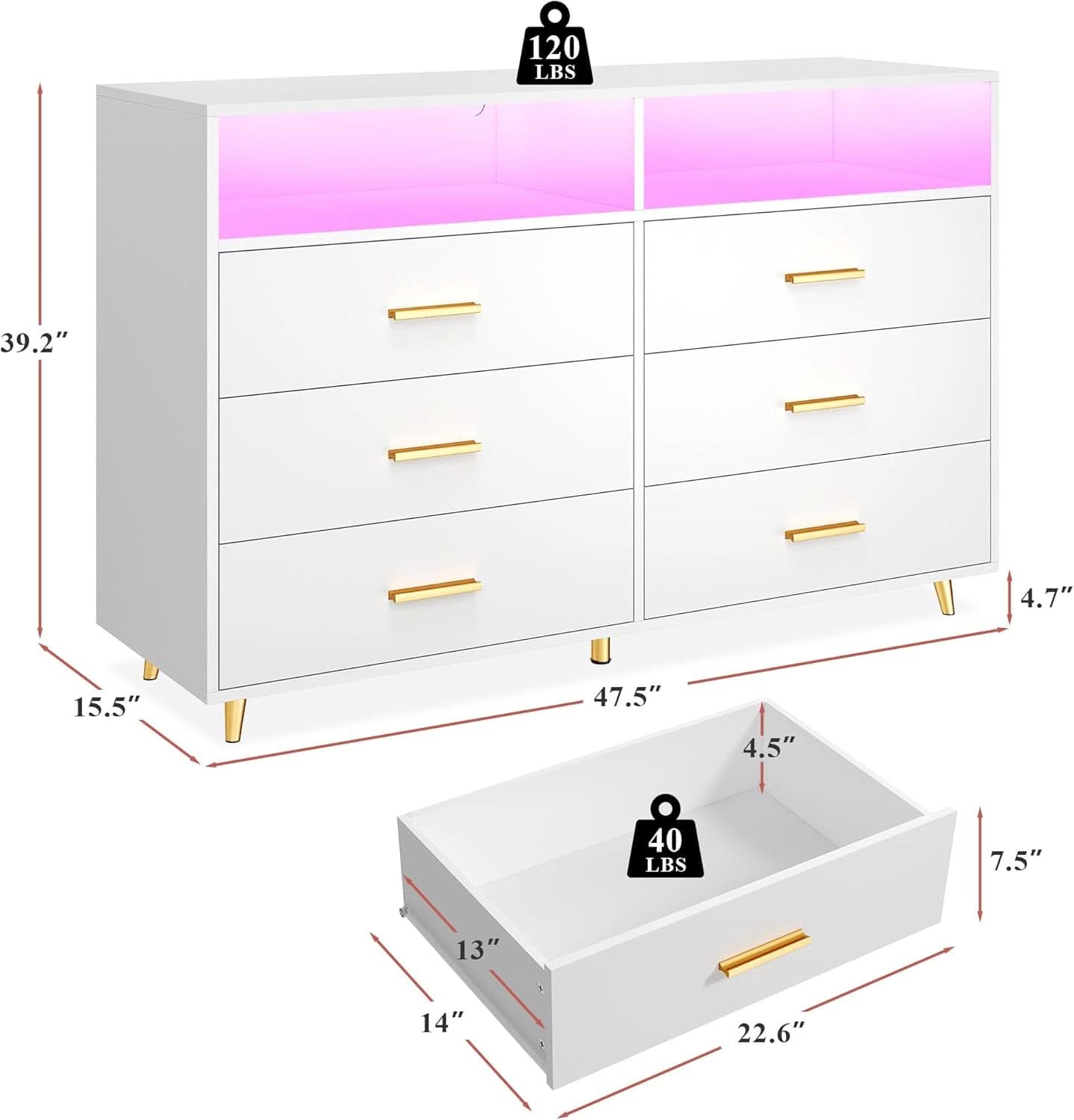 Elegant White Dresser With Integrated LED Lighting