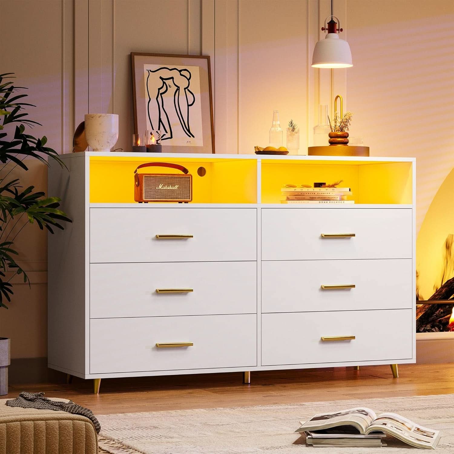 Elegant White Dresser With Integrated LED Lighting